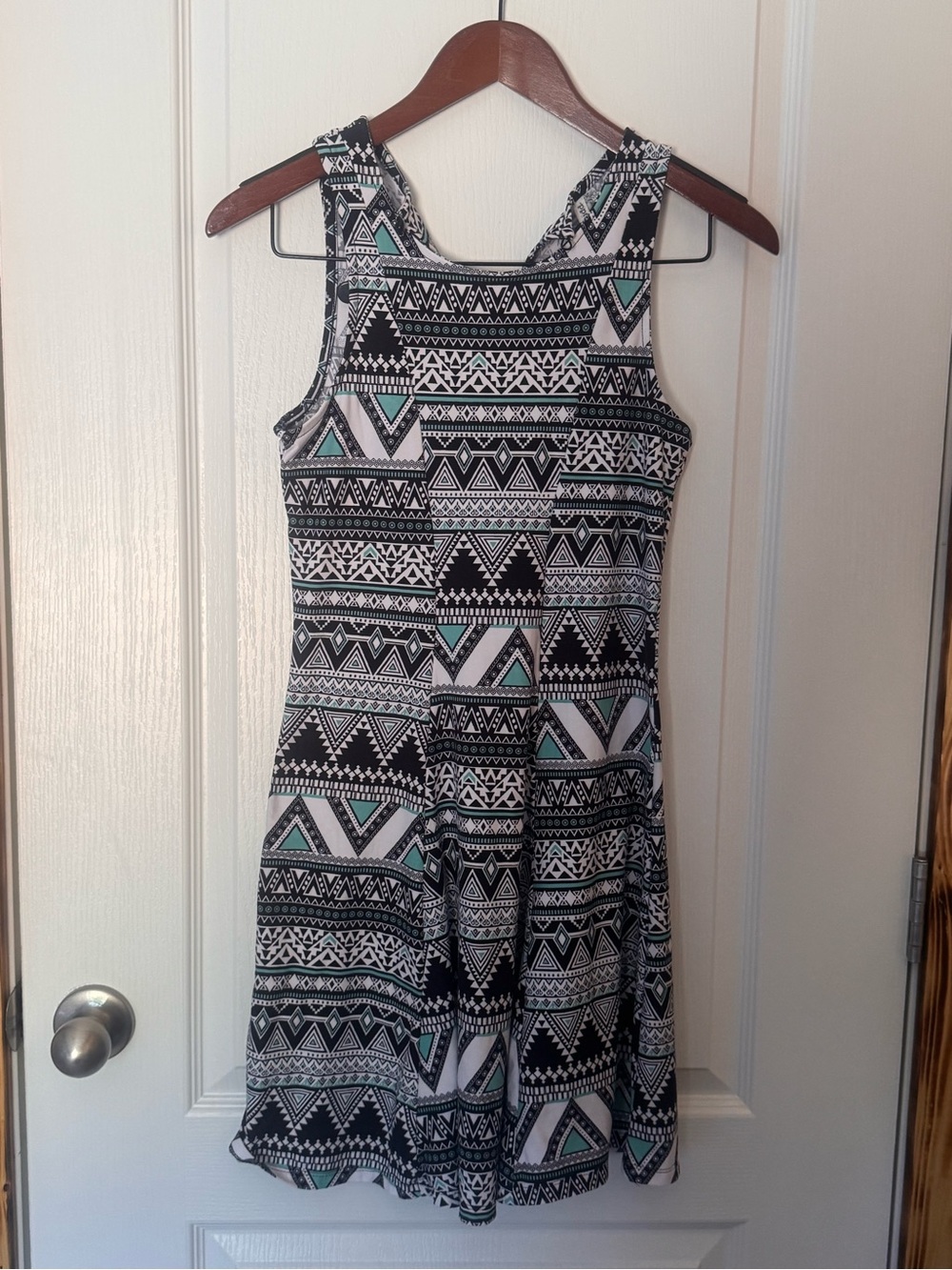 Mudd Black and Mint Tribal Print Sleeveless Skater Dress